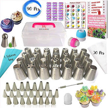 Load image into Gallery viewer, 90 Pcs Russian Piping Tips Set with Storage Case Cake Decorating Supplies Kit Frosting Tips Nozzles Pastry Bags Baking Tools
