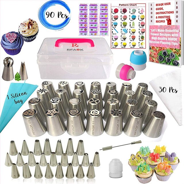 90 Pcs Russian Piping Tips Set with Storage Case Cake Decorating