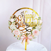 Load image into Gallery viewer, Acrylic Colorful Flowers Happy Birthday Gold Cake Toppers
