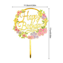 Load image into Gallery viewer, Acrylic Flowers Happy Birthday Cake Topper

