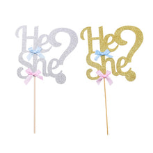 Load image into Gallery viewer, 1pc Glitter He Or She Gender Reveal Cake Topper
