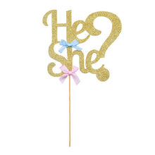 Load image into Gallery viewer, 1pc Glitter He Or She Gender Reveal Cake Topper
