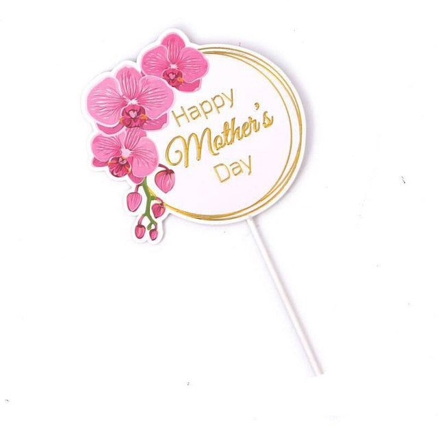 3 Types Happy Mother's Day Paper Ribbon Bouquet Flower Baking Cake Topper