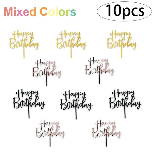 10pcs/bag Acrylic Letter Happy Birthday Cake Topper Decoration Supplies