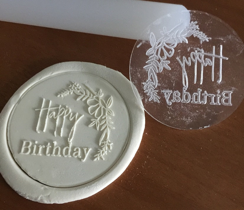 3inch “Happy Birthday” Outboss Acrylic Reverse Stamp Fondant Embosser